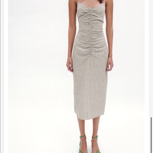 Zara Dresses & Skirts - Zara striped tan and white cotton midi dress NWT